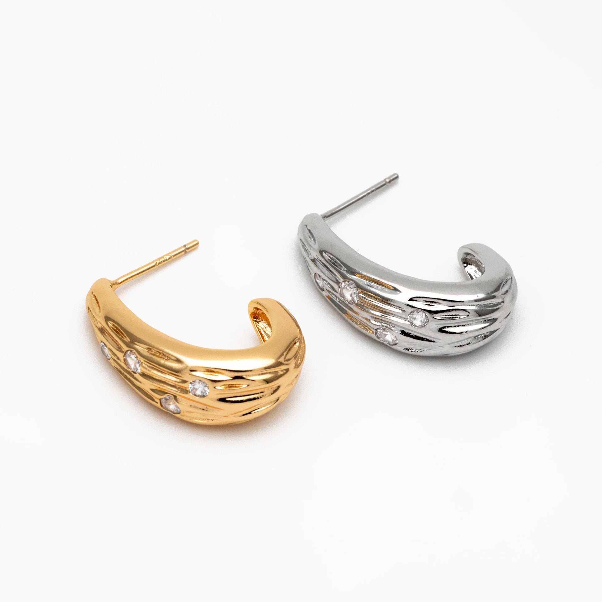 4pcs CZ Pave Gold/ Silver Teardrop Earrings, Gold/ Rhodium plated Brass, Geometric Stud Earrings (GB-4311)