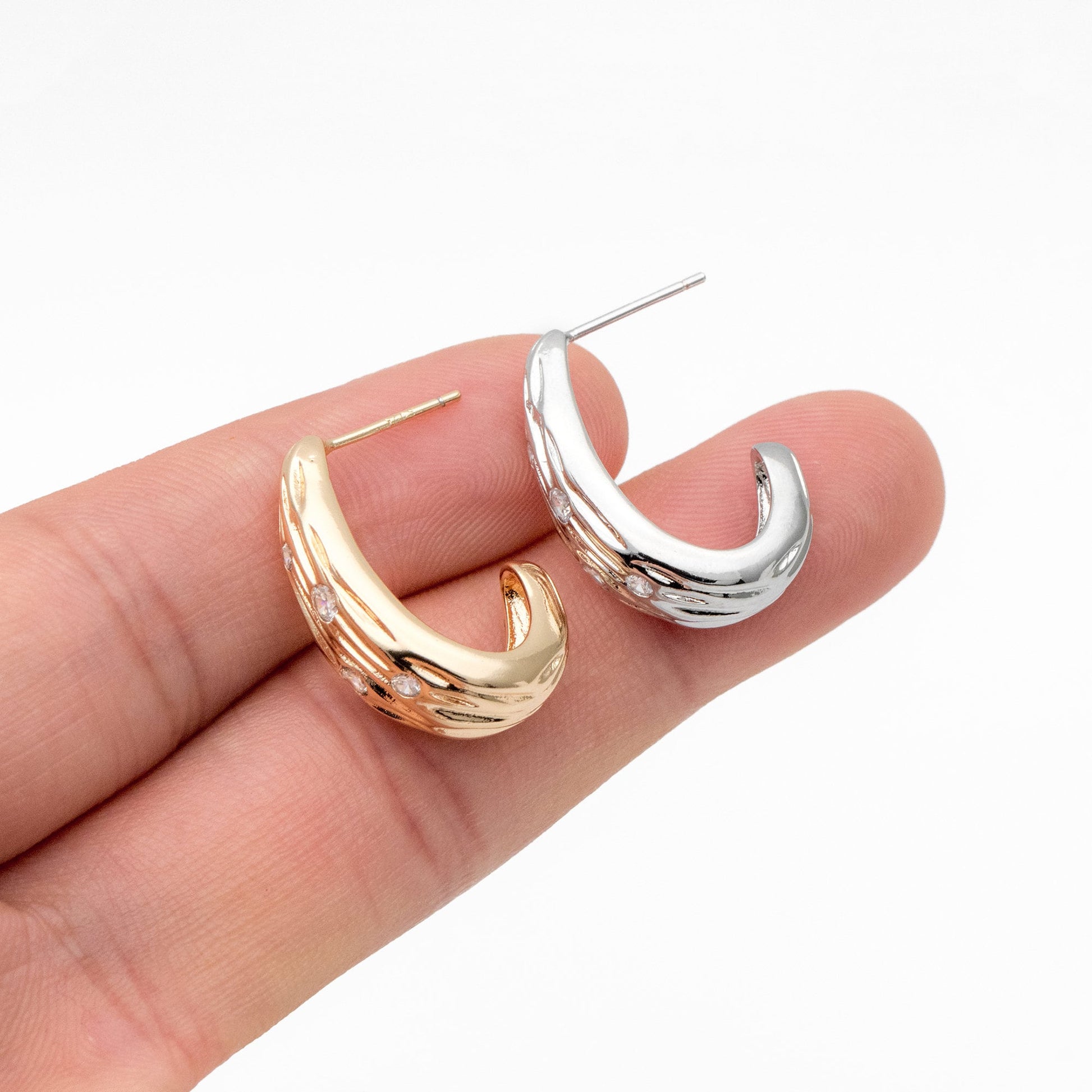 4pcs CZ Pave Gold/ Silver Teardrop Earrings, Gold/ Rhodium plated Brass, Geometric Stud Earrings (GB-4311)