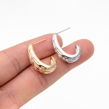 4pcs CZ Pave Gold/ Silver Teardrop Earrings, Gold/ Rhodium plated Brass, Geometric Stud Earrings (GB-4311)