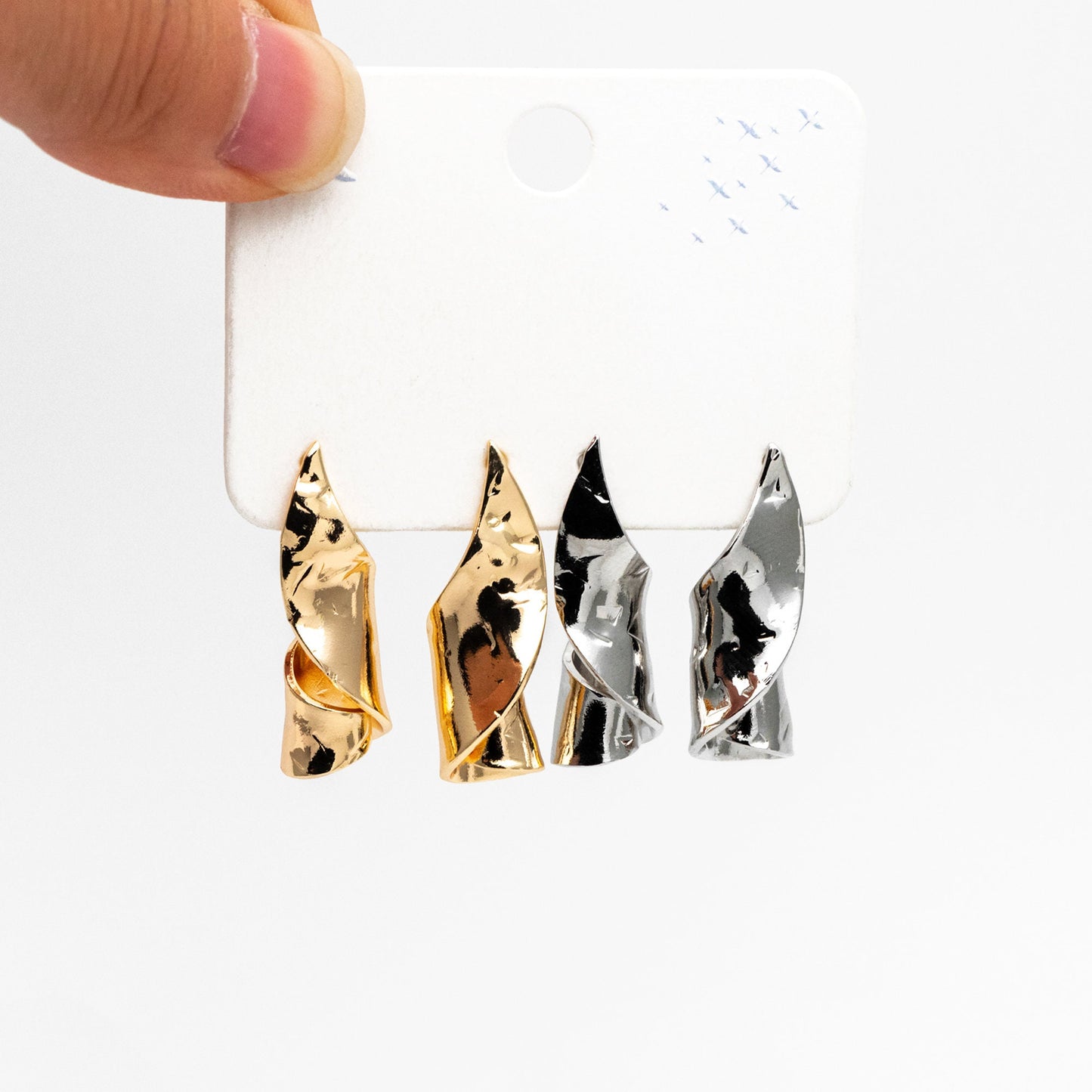 4pcs Gold/ Silver Curly Stud Earrings, 18K Gold/ Rhodium plated Brass, Unique Earrings (GB-4312)