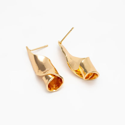 4pcs Gold/ Silver Curly Stud Earrings, 18K Gold/ Rhodium plated Brass, Unique Earrings (GB-4312)