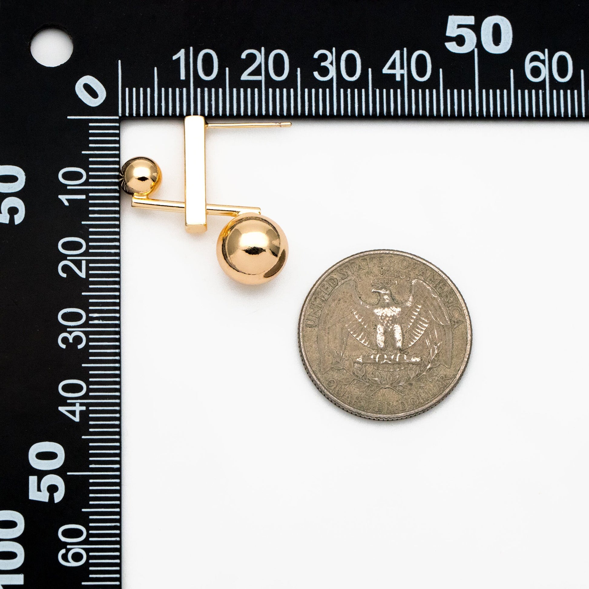 4pcs Gold/ Silver Sphere Bar Earrings, 18K Gold/ Rhodium Plated Brass Geometric Earrings (GB-4313)