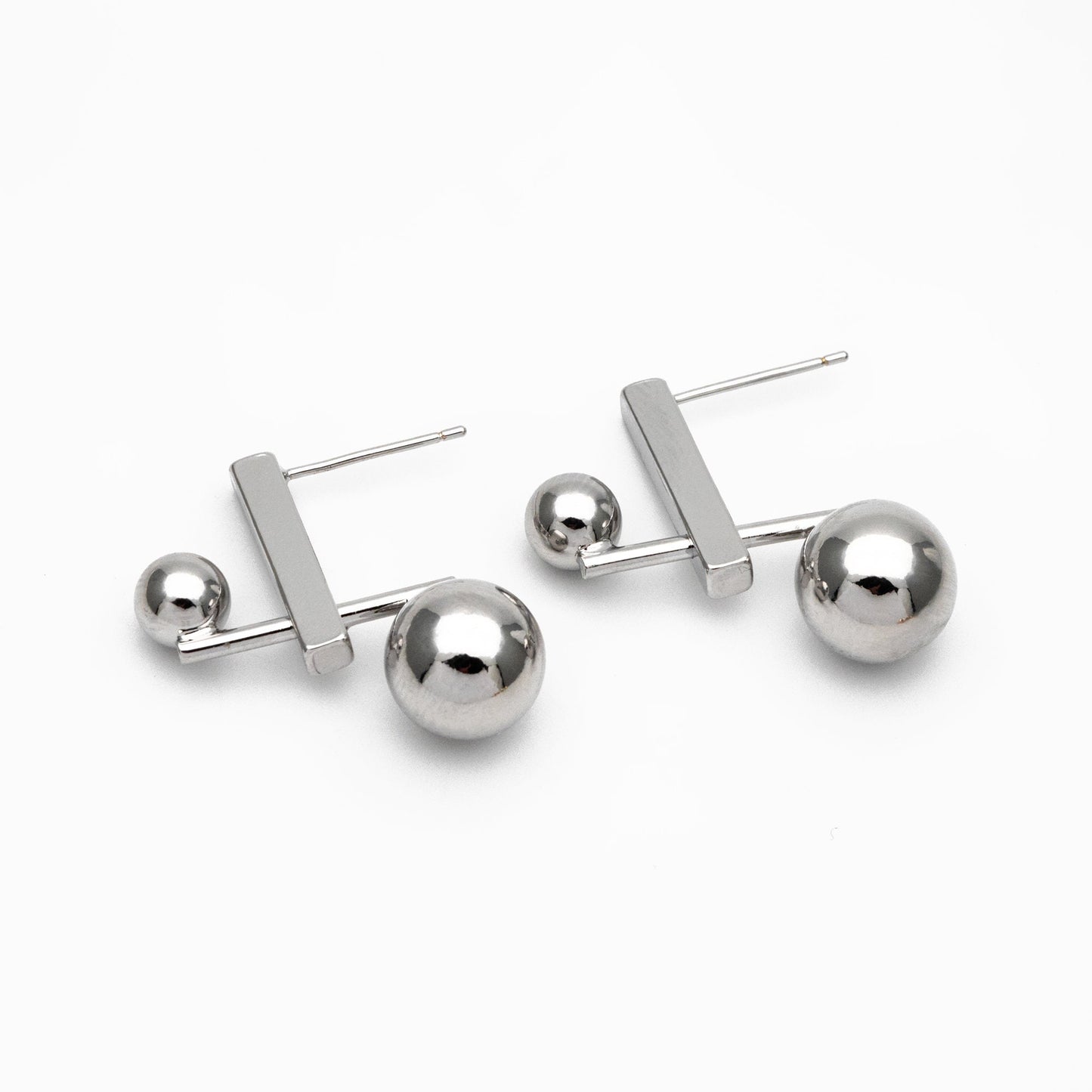 4pcs Gold/ Silver Sphere Bar Earrings, 18K Gold/ Rhodium Plated Brass Geometric Earrings (GB-4313)