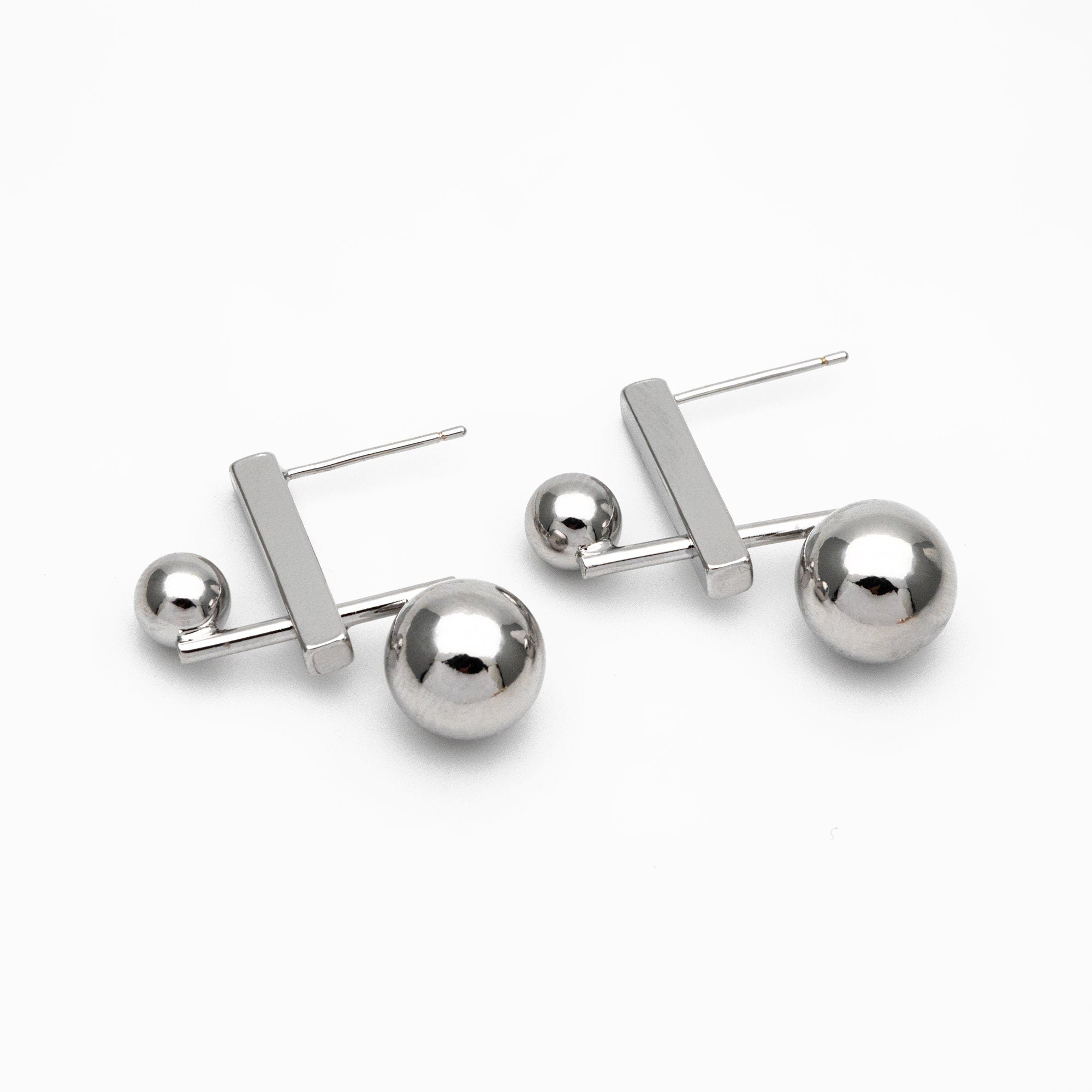 4pcs Gold/ Silver Sphere Bar Earrings, 18K Gold/ Rhodium Plated Brass Geometric Earrings (GB-4313)