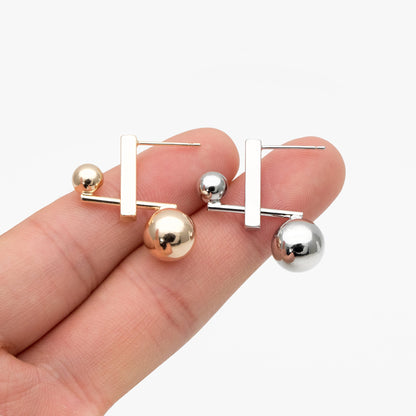 4pcs Gold/ Silver Sphere Bar Earrings, 18K Gold/ Rhodium Plated Brass Geometric Earrings (GB-4313)