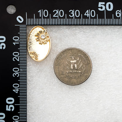 10pcs CZ Pave Gold Flower Oval Earrings, Gold Plated Brass, Dainty Geometric Stud Earrings (#GB-4318)