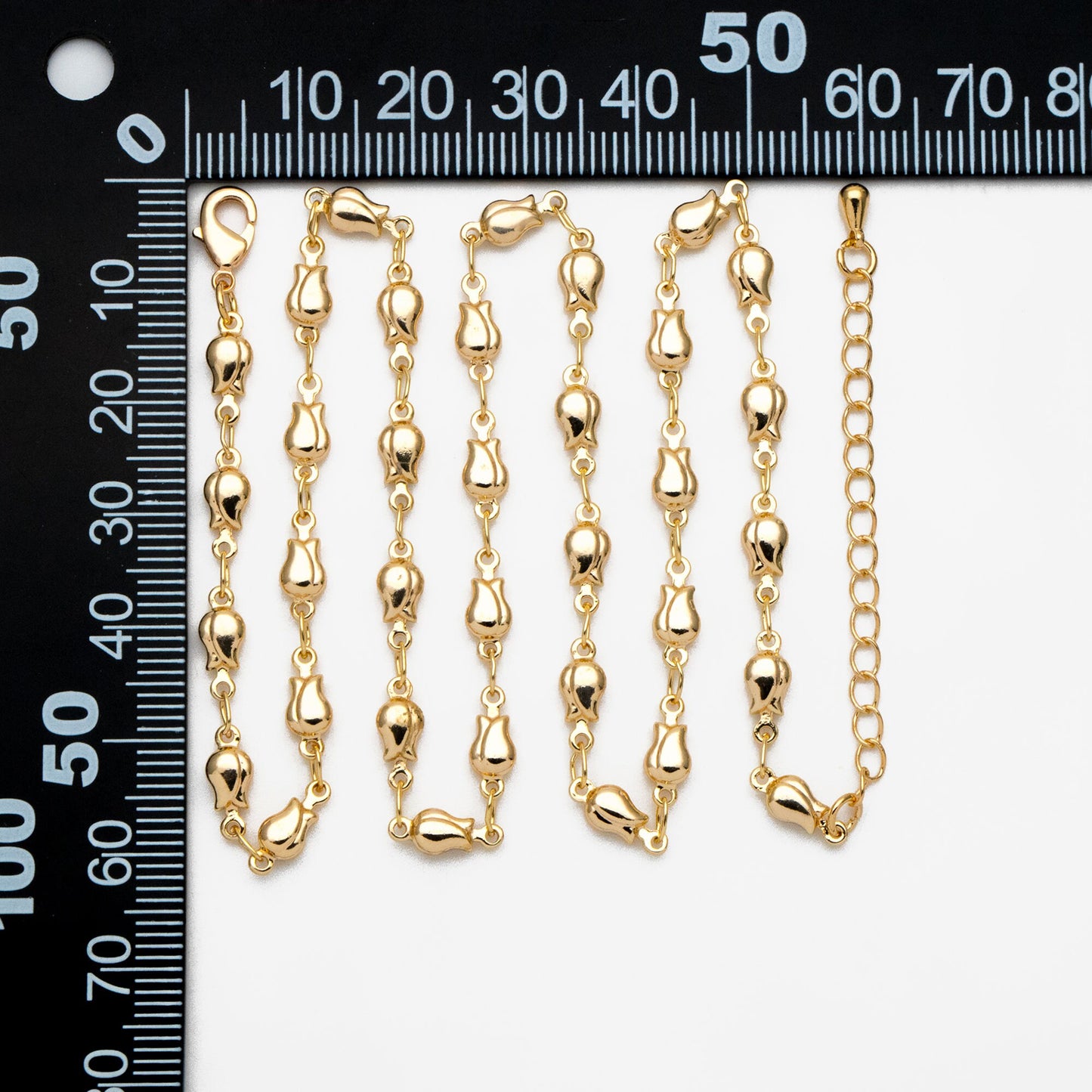 Gold Tulip Chain 4mm, Finished Bracelet/ Anklet/ Necklace with Extender Chain, Ready to Wear (#LK-321)