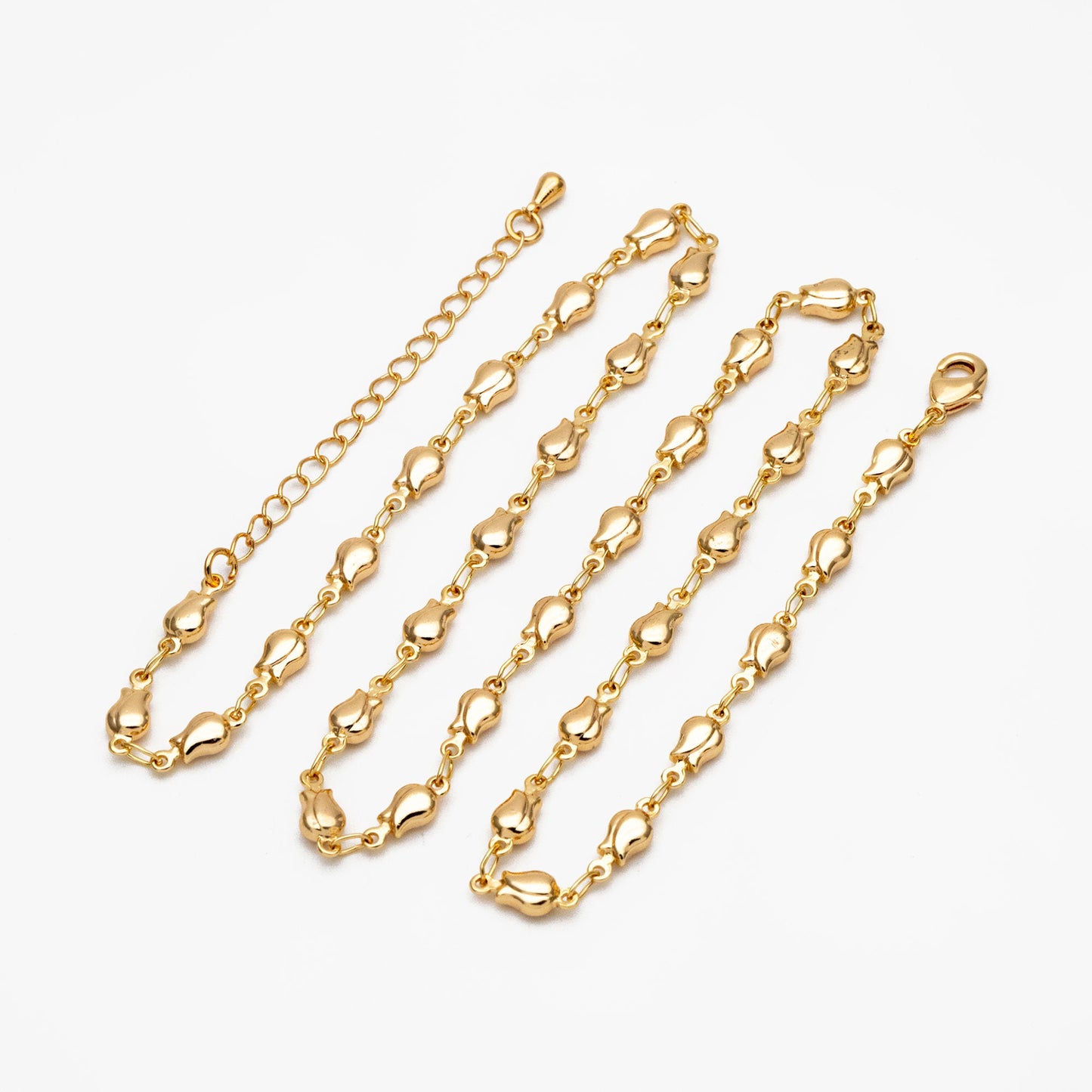 Gold Tulip Chain 4mm, Finished Bracelet/ Anklet/ Necklace with Extender Chain, Ready to Wear (#LK-321)