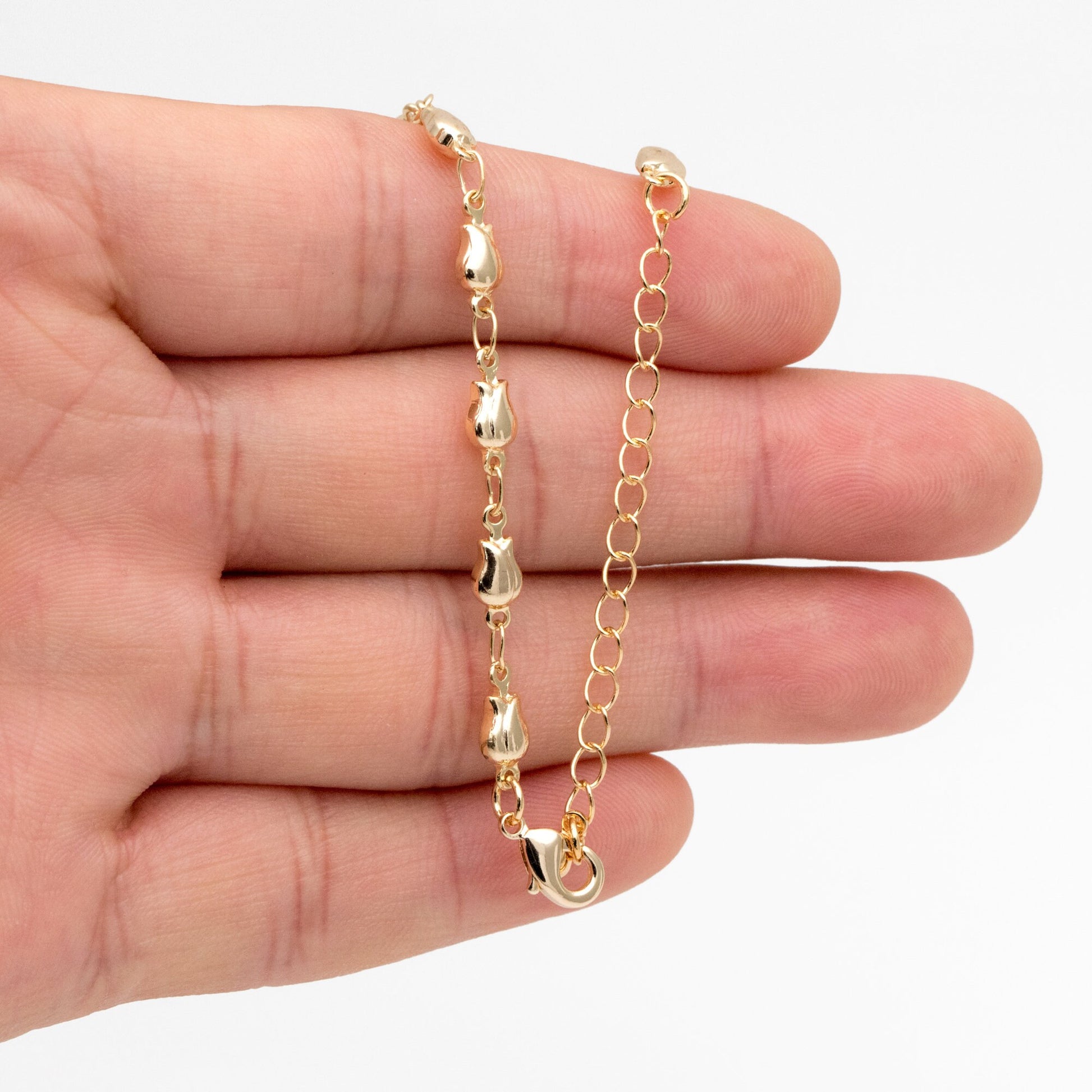 Gold Tulip Chain 4mm, Finished Bracelet/ Anklet/ Necklace with Extender Chain, Ready to Wear (#LK-321)