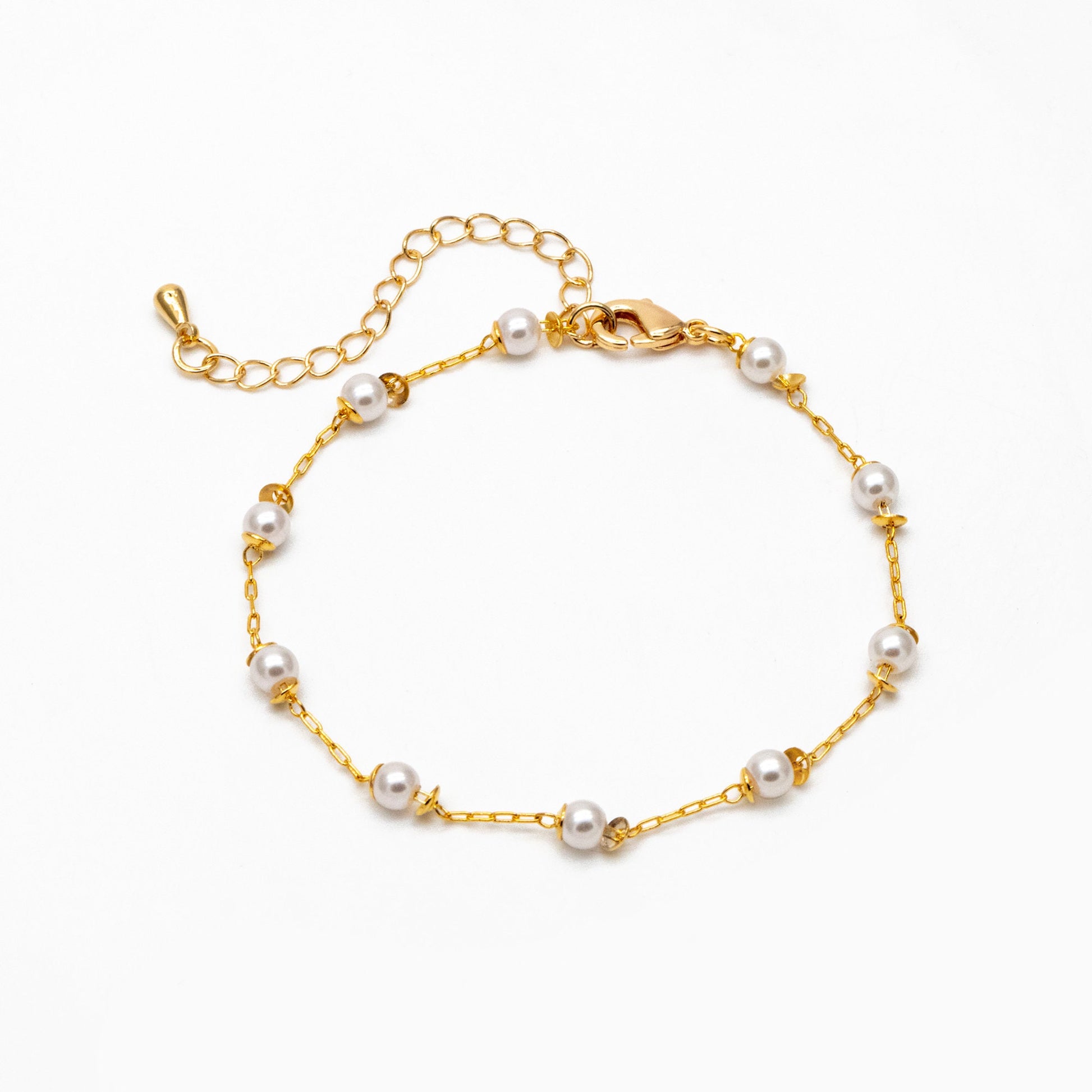 Gold Faux Pearl Beaded Chain, Finished Bracelet/ Anklet/ Necklace with Extender Chain, Ready to Wear (#LK-505)