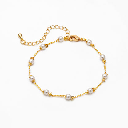 Gold Faux Pearl Beaded Chain, Finished Bracelet/ Anklet/ Necklace with Extender Chain, Ready to Wear (#LK-505)