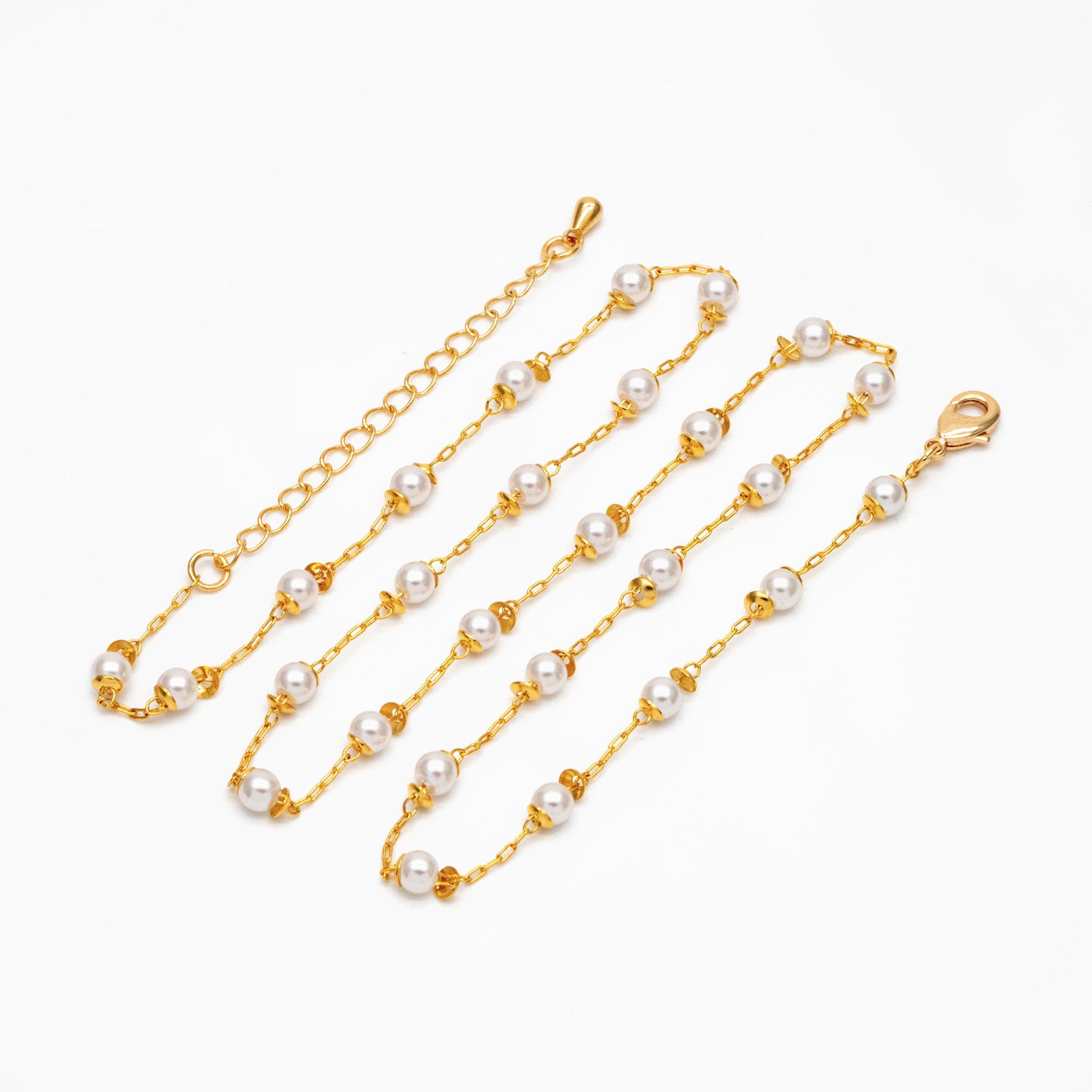Gold Faux Pearl Beaded Chain, Finished Bracelet/ Anklet/ Necklace with Extender Chain, Ready to Wear (#LK-505)