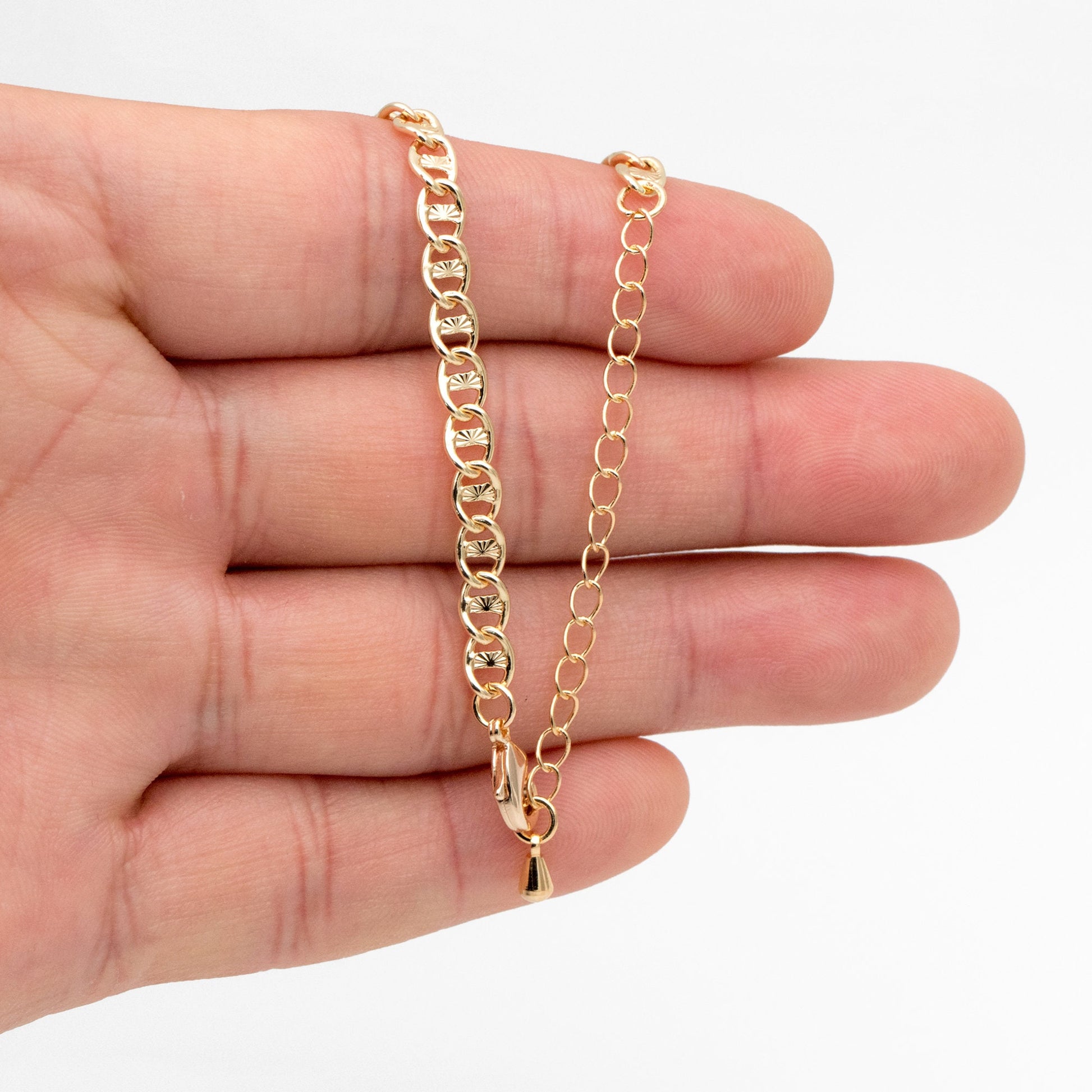 Gold Dainty Mariner Anchor Chain 4.4mm, Finished Bracelet/ Anklet/ Necklace with Extender Chain, Ready to Wear (#LK-567)