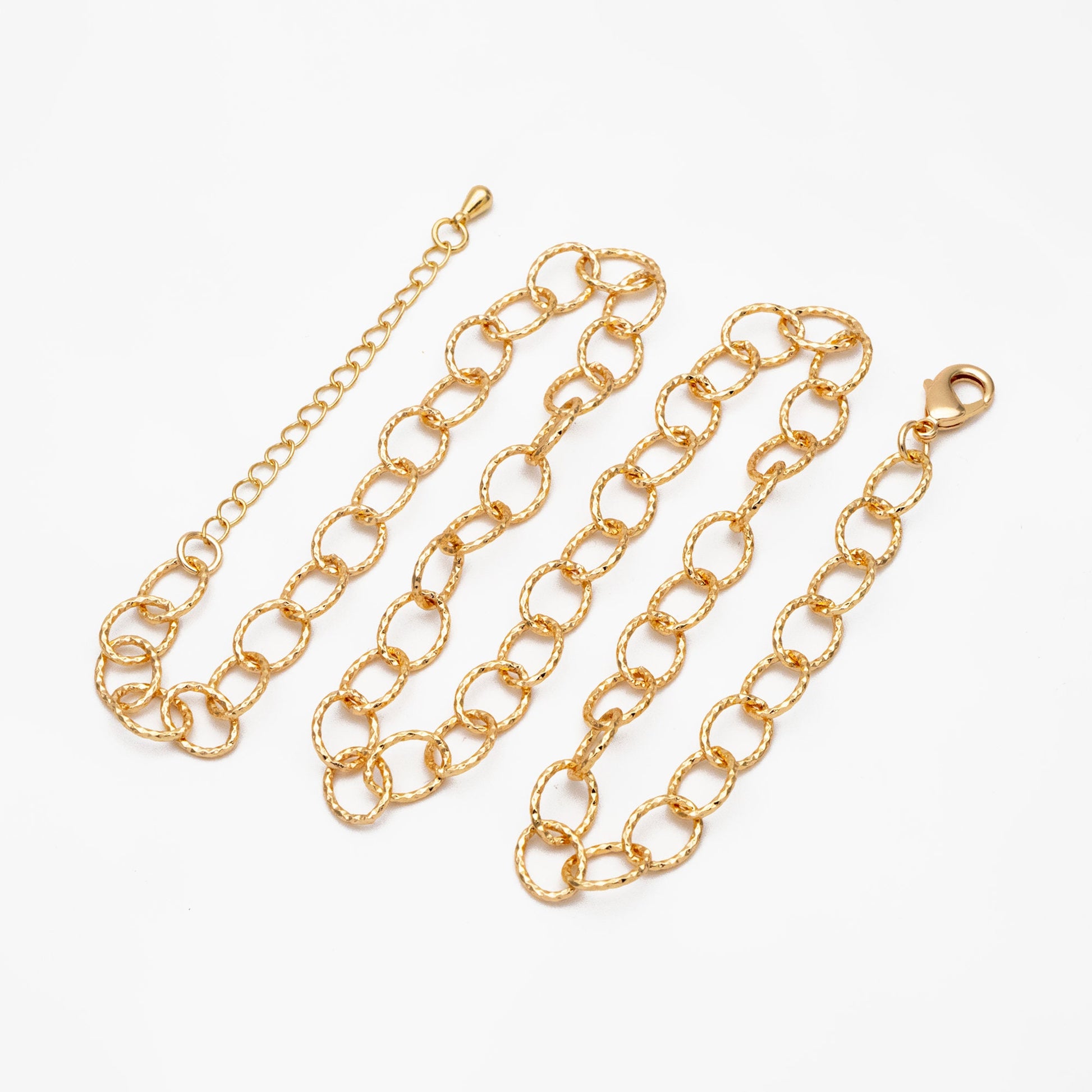 Gold Oval Cable Chain 7mm, Finished Bracelet/ Anklet/ Necklace with Extender Chain, Ready to Wear (#LK-592)