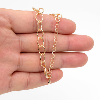 Gold Oval Cable Chain 7mm, Finished Bracelet/ Anklet/ Necklace with Extender Chain, Ready to Wear (#LK-592)