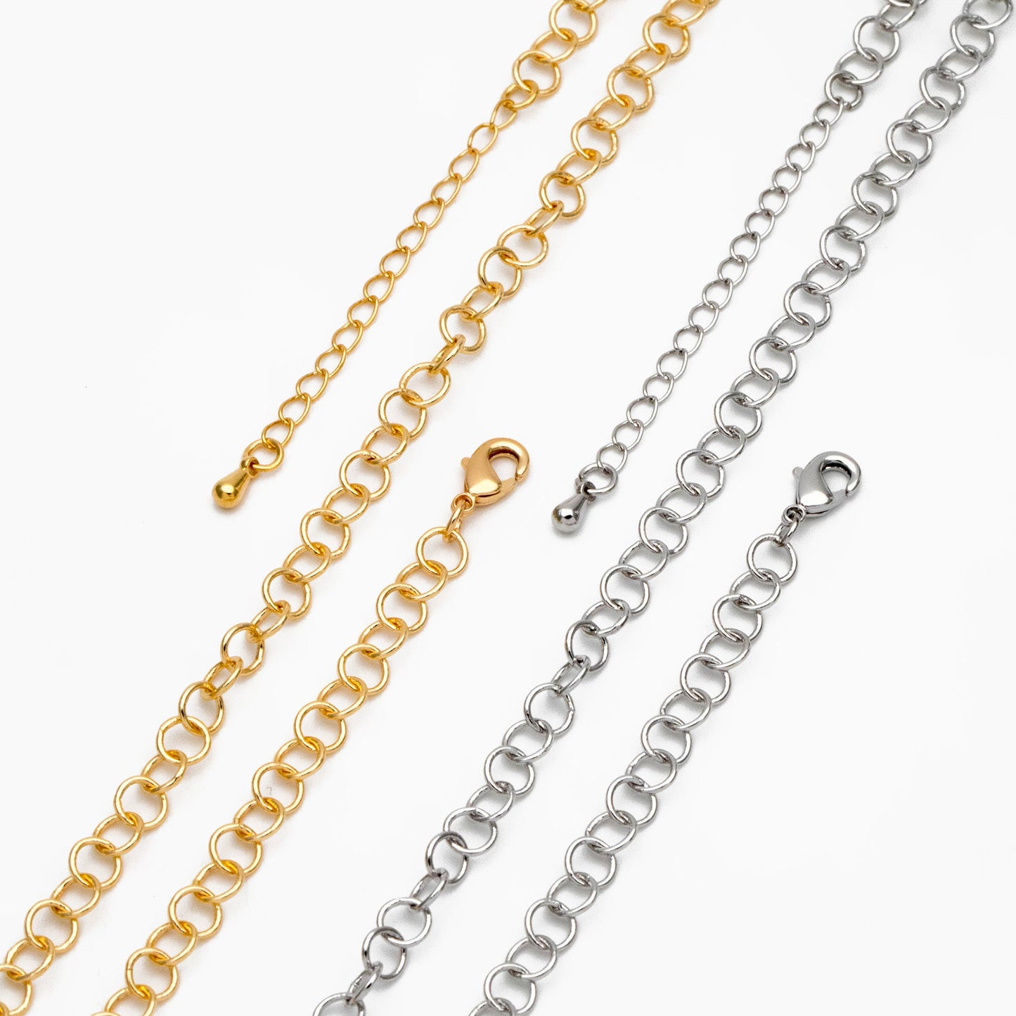 Gold/ Silver Tone Round Loop Chain 5mm, Finished Bracelet/ Anklet/ Necklace with Extender Chain, Ready to Wear (#LK-604)