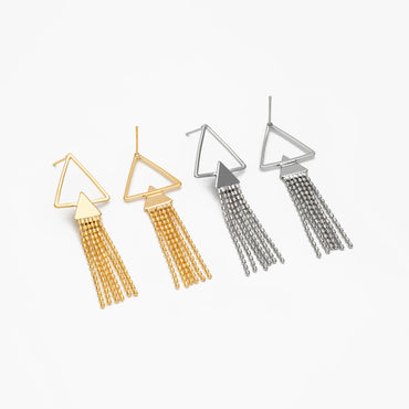 4pcs Gold/ Silver tone Triangle Tassel Earrings 50x18mm, 18K Gold/ Rhodium plated Brass Dangling Stud Earring (GB-4314)