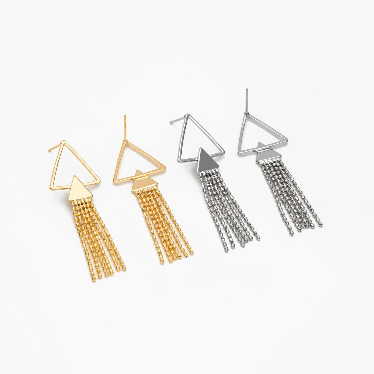 4pcs Gold/ Silver tone Triangle Tassel Earrings 50x18mm, 18K Gold/ Rhodium plated Brass Dangling Stud Earring (GB-4314)