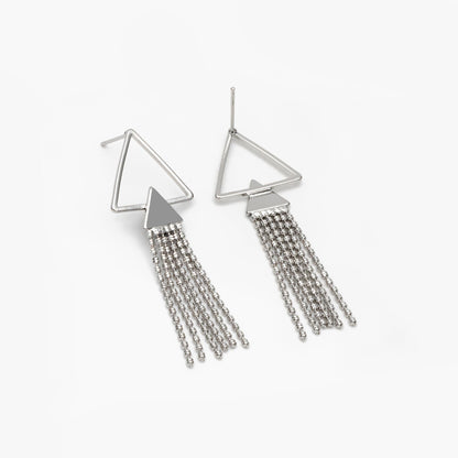 4pcs Gold/ Silver tone Triangle Tassel Earrings 50x18mm, 18K Gold/ Rhodium plated Brass Dangling Stud Earring (GB-4314)