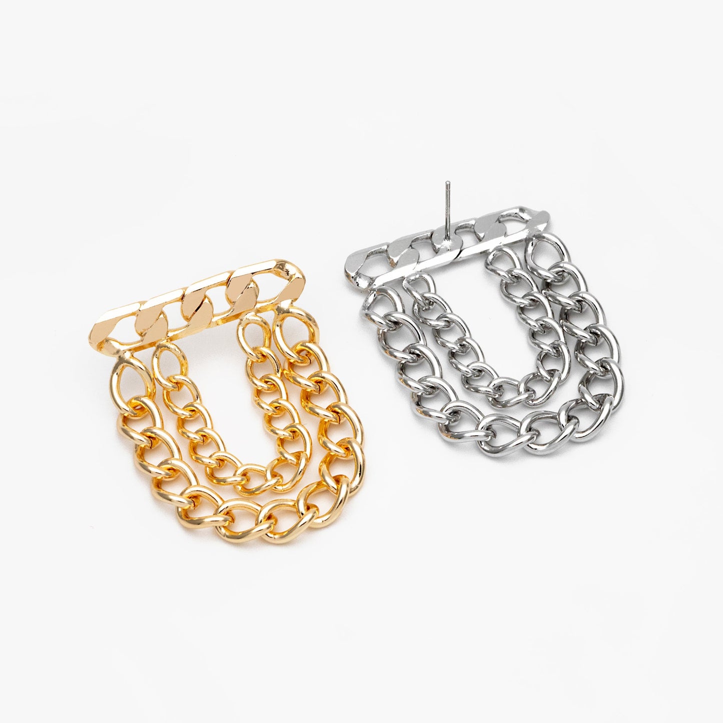 4pcs Gold/ Silver tone Chain Dangle Earrings, 18K Gold/ Rhodium plated Brass, Drop Earrings, Double Chain Earring (GB-4317)