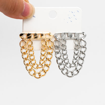 4pcs Gold/ Silver tone Chain Dangle Earrings, 18K Gold/ Rhodium plated Brass, Drop Earrings, Double Chain Earring (GB-4317)