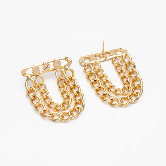 4pcs Gold/ Silver tone Chain Dangle Earrings, 18K Gold/ Rhodium plated Brass, Drop Earrings, Double Chain Earring (GB-4317)