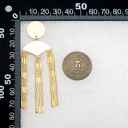 4pcs Gold/ Silver Round Disc Tassel Earrings, 18K Gold/ Rhodium plated Brass, Tassel Stud Earring, Dangling Earrings (GB-4319)