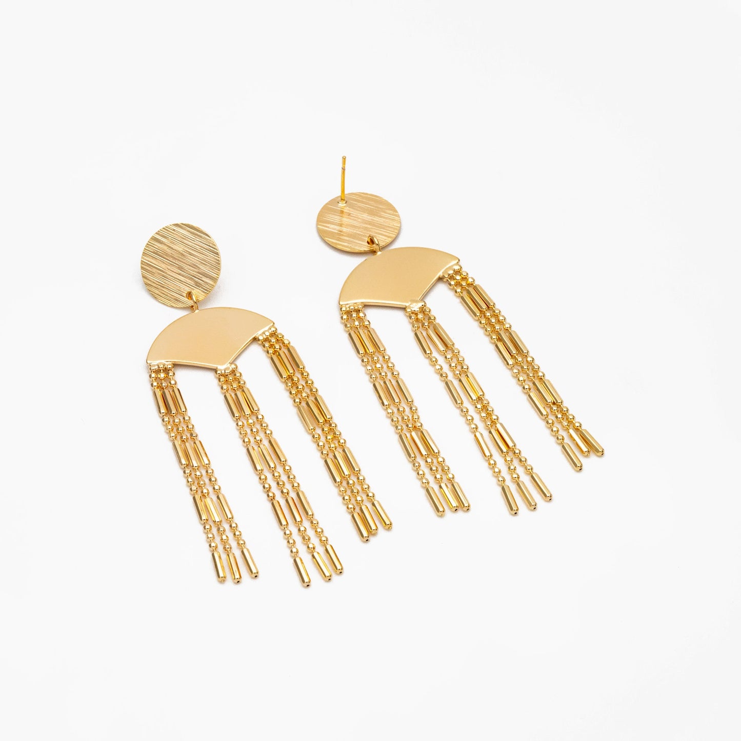 4pcs Gold/ Silver Round Disc Tassel Earrings, 18K Gold/ Rhodium plated Brass, Tassel Stud Earring, Dangling Earrings (GB-4319)