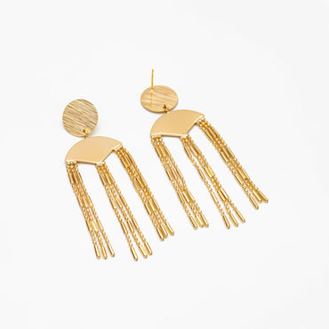4pcs Gold/ Silver Round Disc Tassel Earrings, 18K Gold/ Rhodium plated Brass, Tassel Stud Earring, Dangling Earrings (GB-4319)