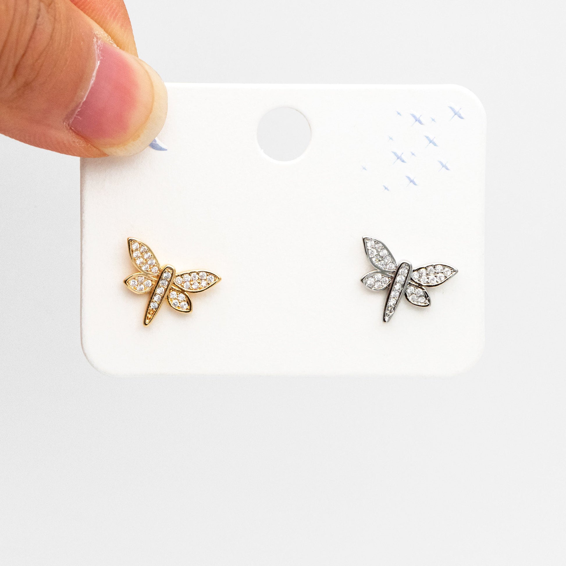 4pcs CZ Pave Gold/ Silver Dragonfly Earrings, Dianty Dragonfly Ear Studs, Jewelry Supplies (GB-4320)