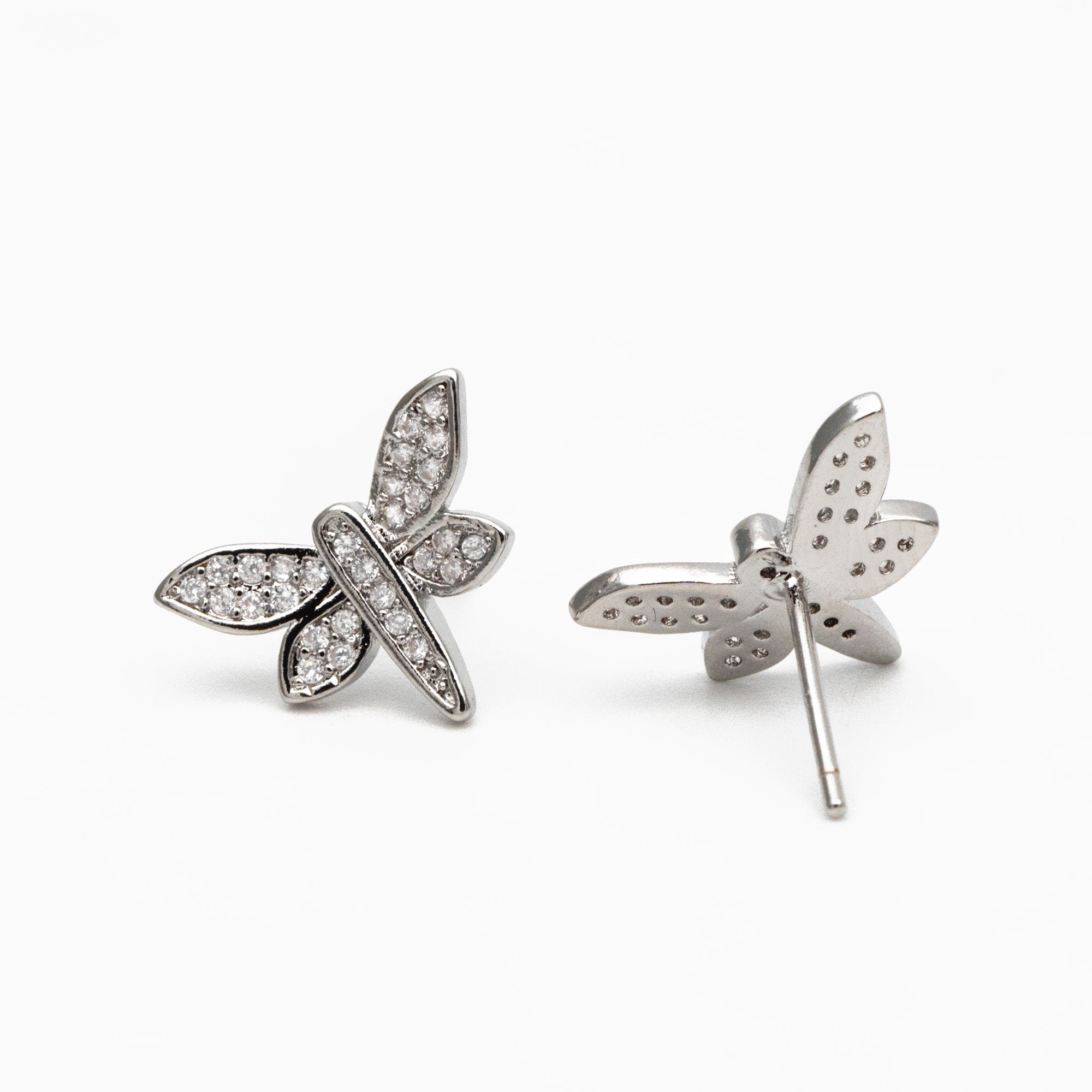 4pcs CZ Pave Gold/ Silver Dragonfly Earrings, Dianty Dragonfly Ear Studs, Jewelry Supplies (GB-4320)