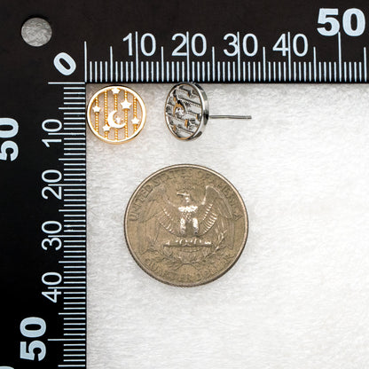 10pcs CZ Pave Gold/ Silver Moon and Star Earrings, Real Gold/ Rhodium Plated Brass, Round Stud Earrings (GB-4321)