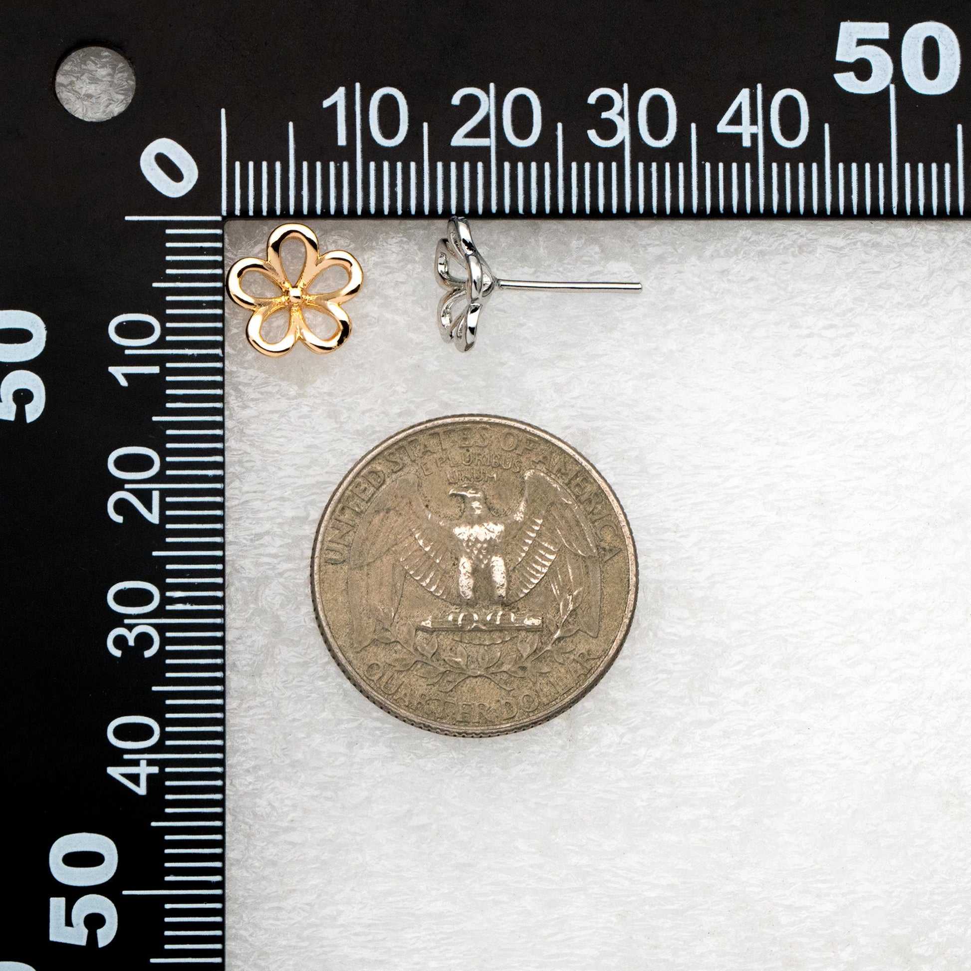 10pcs Gold/ Silver Tone Flower Earring, 10mm, Gold/ Rhodium Plated Brass Dainty Stud Earrings (GB-4322)