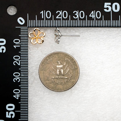 10pcs Gold/ Silver Tone Hollow Flower Stud Earring, Gold/ Rhodium Plated Brass Dainty Earrings (GB-4323-C)