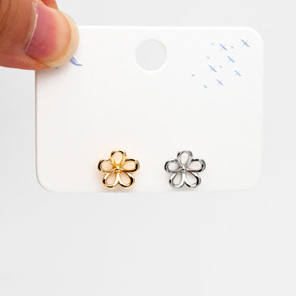10pcs Gold/ Silver Tone Hollow Flower Stud Earring, Gold/ Rhodium Plated Brass Dainty Earrings (GB-4323-C)