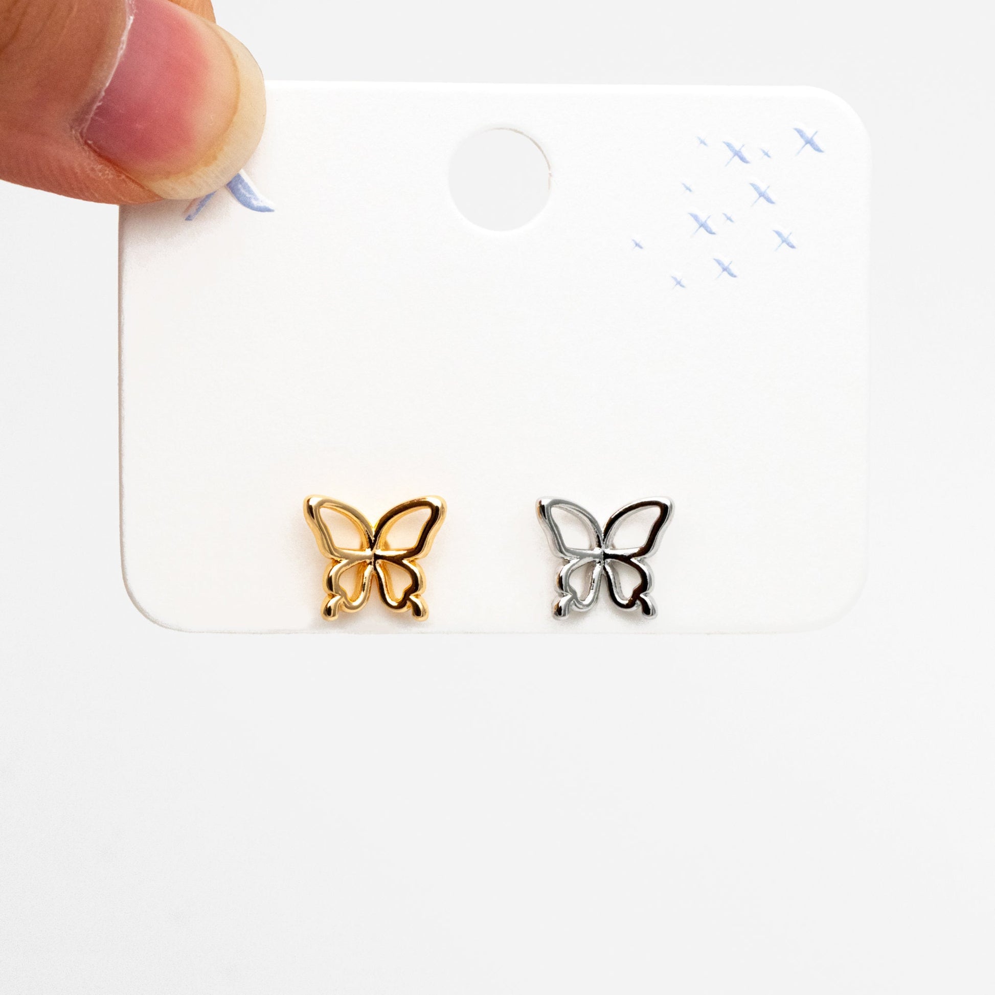 10pcs Gold/ Silver Butterfly Earrings, Gold/ Rhodium plated Brass, Dianty Butterfly Ear Studs, Jewelry Supplies (GB-4323)