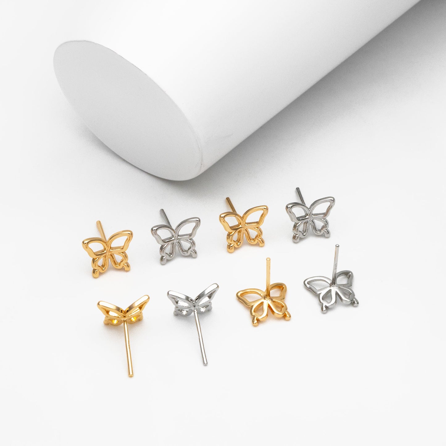 10pcs Gold/ Silver Butterfly Earrings, Gold/ Rhodium plated Brass, Dianty Butterfly Ear Studs, Jewelry Supplies (GB-4323)