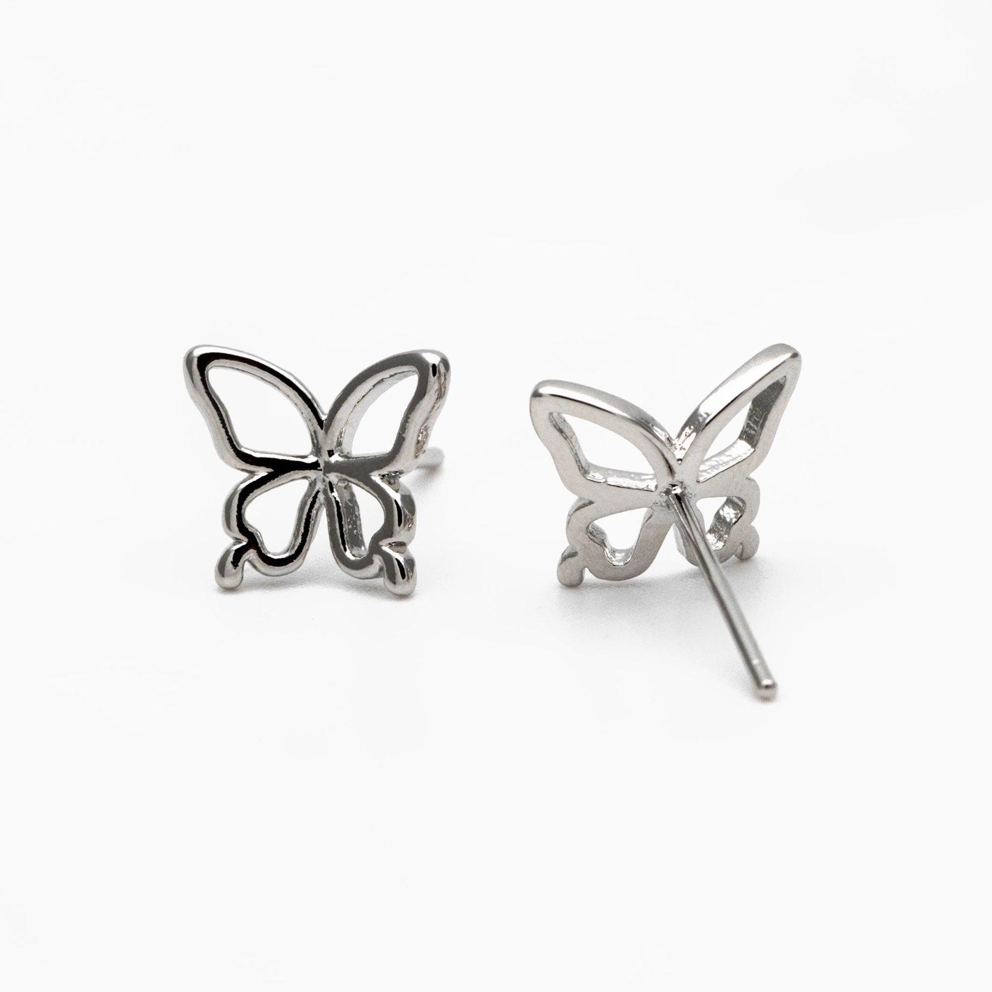 10pcs Gold/ Silver Butterfly Earrings, Gold/ Rhodium plated Brass, Dianty Butterfly Ear Studs, Jewelry Supplies (GB-4323)