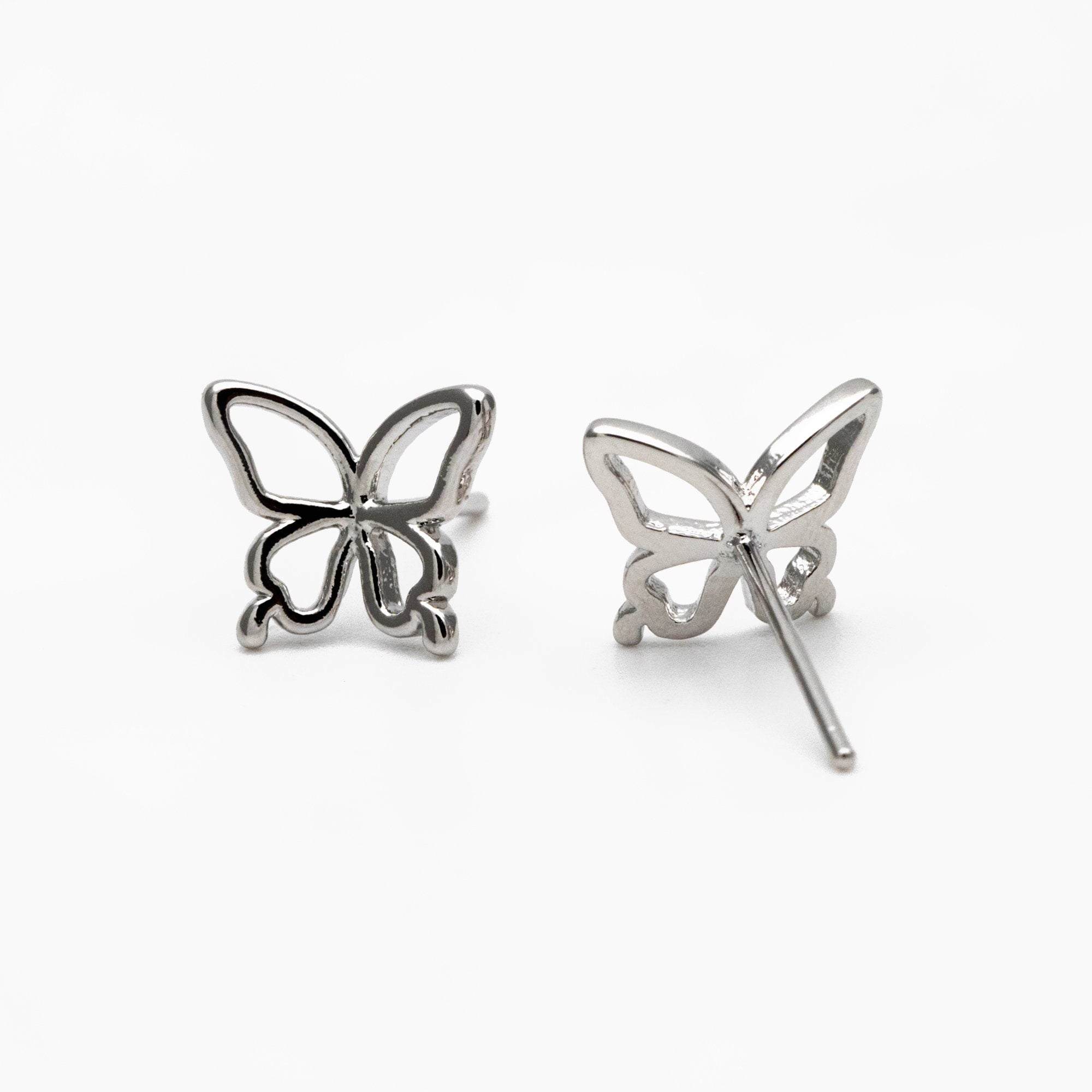 10pcs Gold/ Silver Butterfly Earrings, Gold/ Rhodium plated Brass, Dianty Butterfly Ear Studs, Jewelry Supplies (GB-4323)