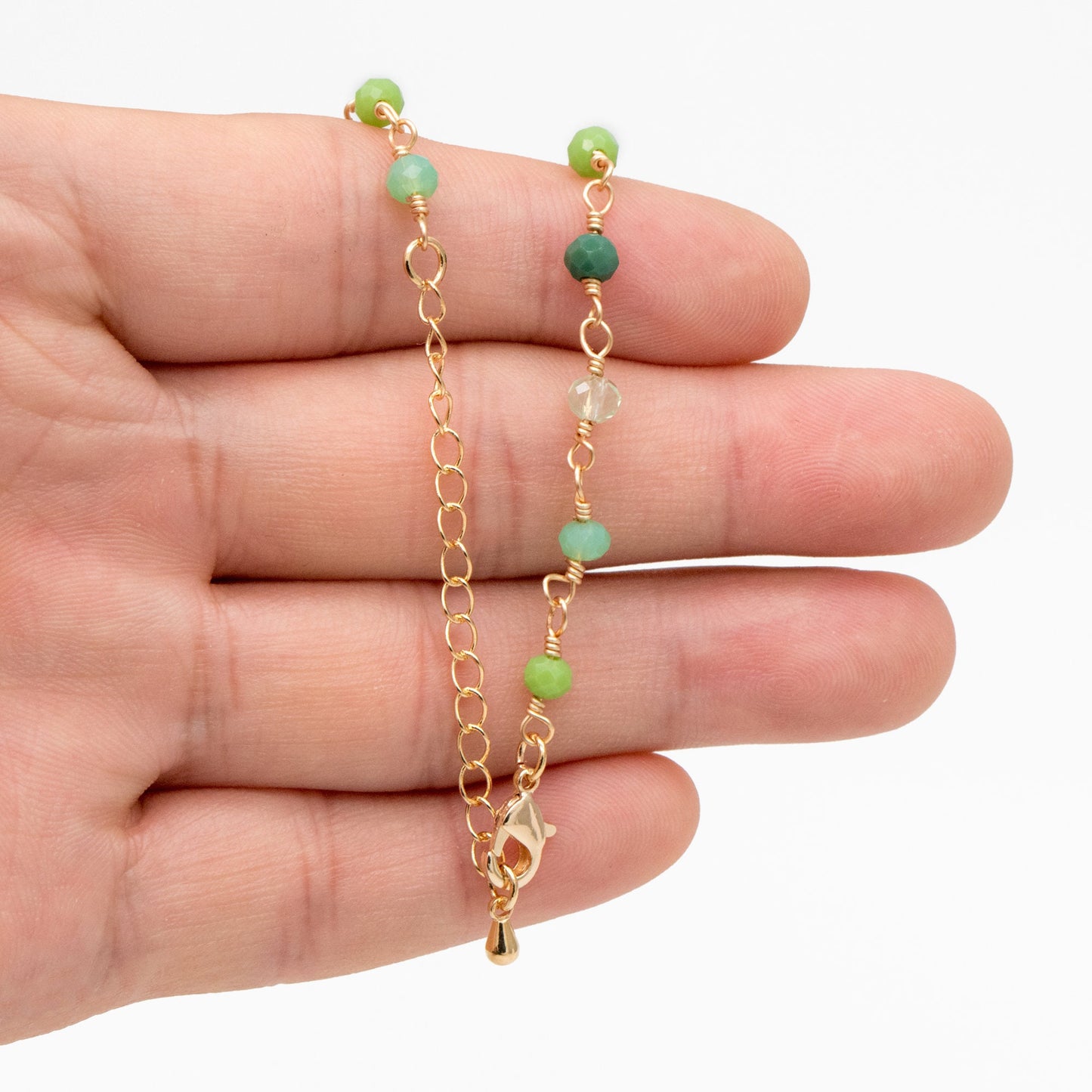 Gold Glass Rondelle Bead Chain 3.5mm, Finished Bracelet/ Anklet/ Necklace with Extender Chain, Ready to Wear (#LK-600)