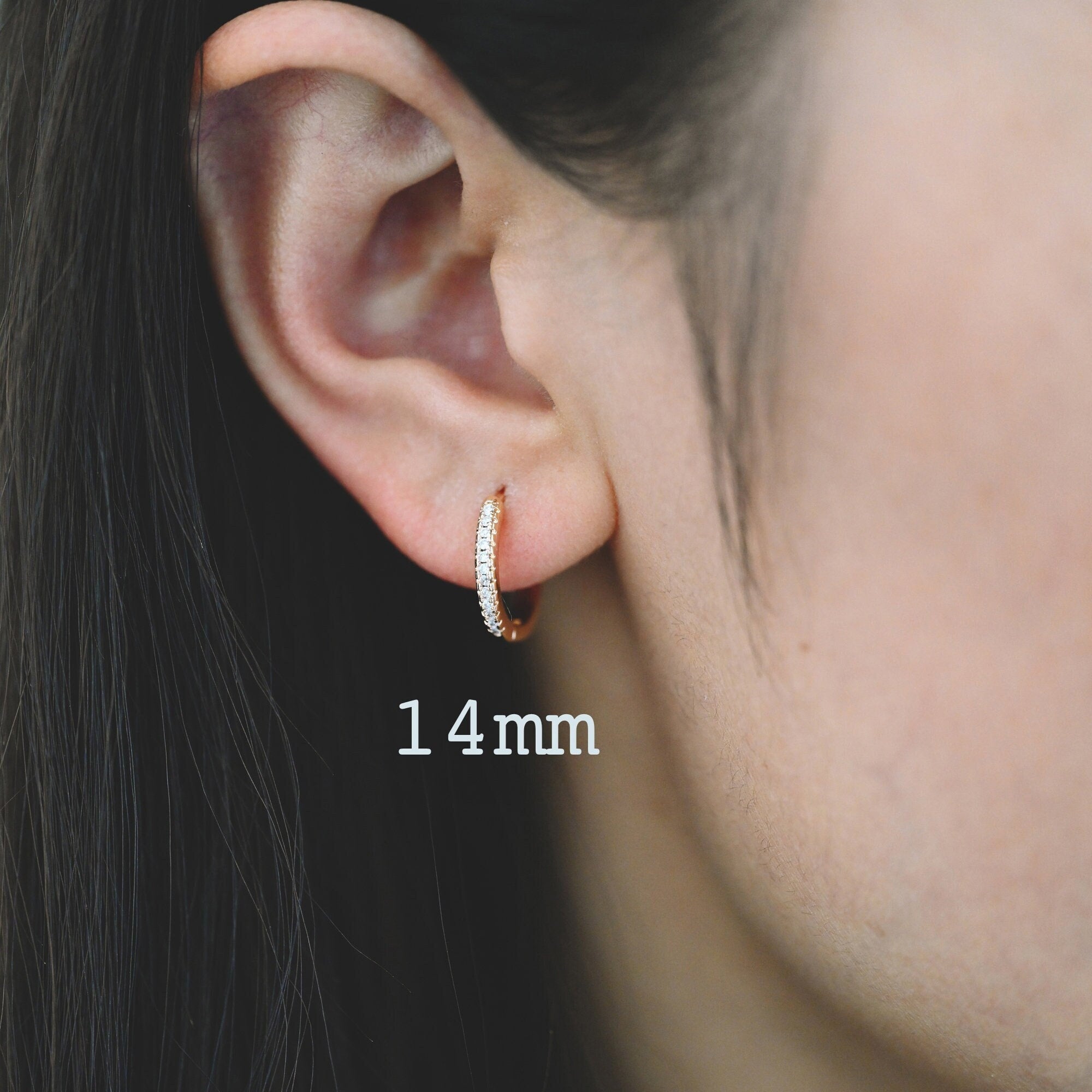 4pcs CZ Pave Hoop Earrings, 10/12/14mm, Huggie Earrings, Minimalist Earring, Small Gold Hoops Earring (GB-3405)