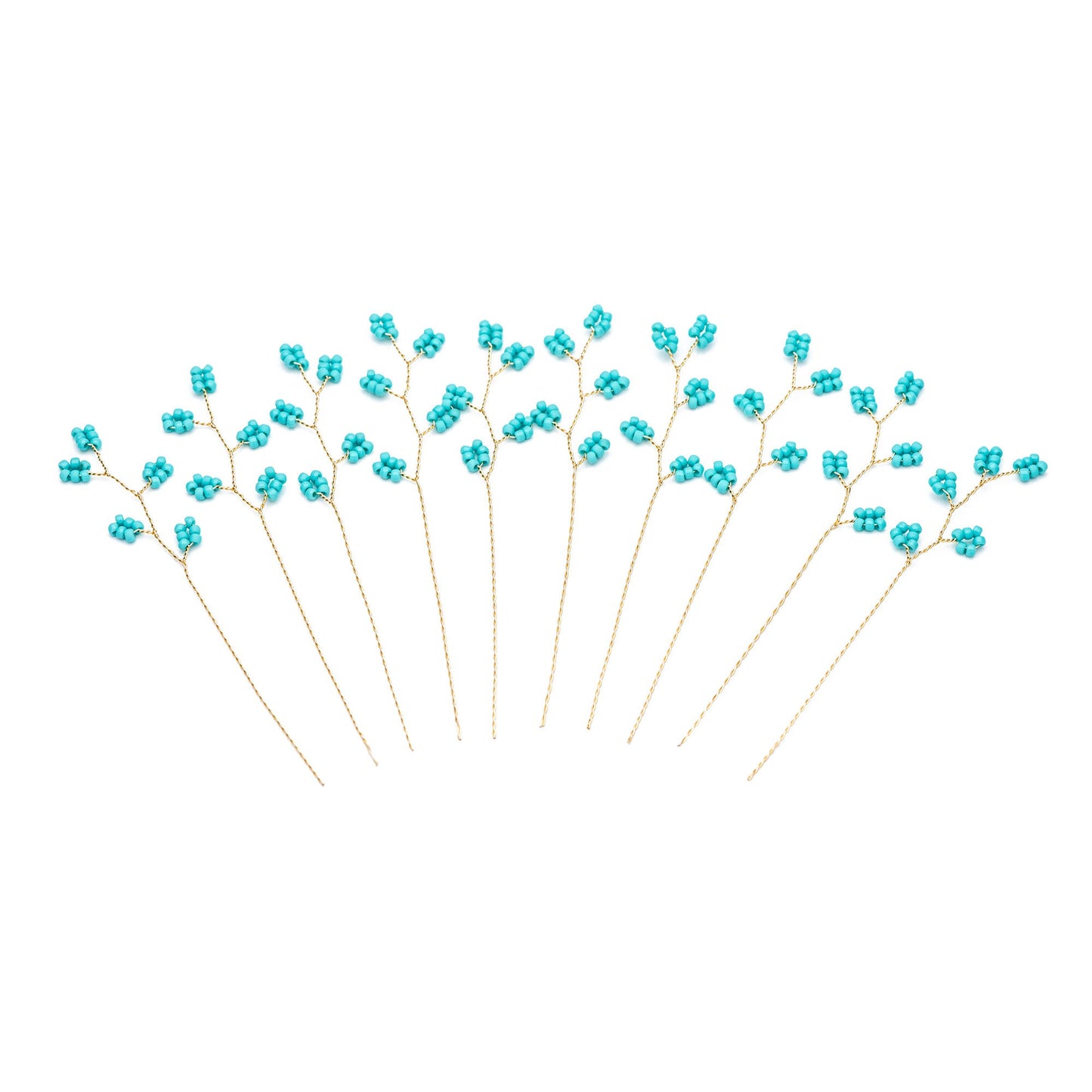 10pcs Beaded Leaf Sprigs on Gold Wire, Flower Tassel Hair Accessories, Seed Glass Beads Branch (FB-050)