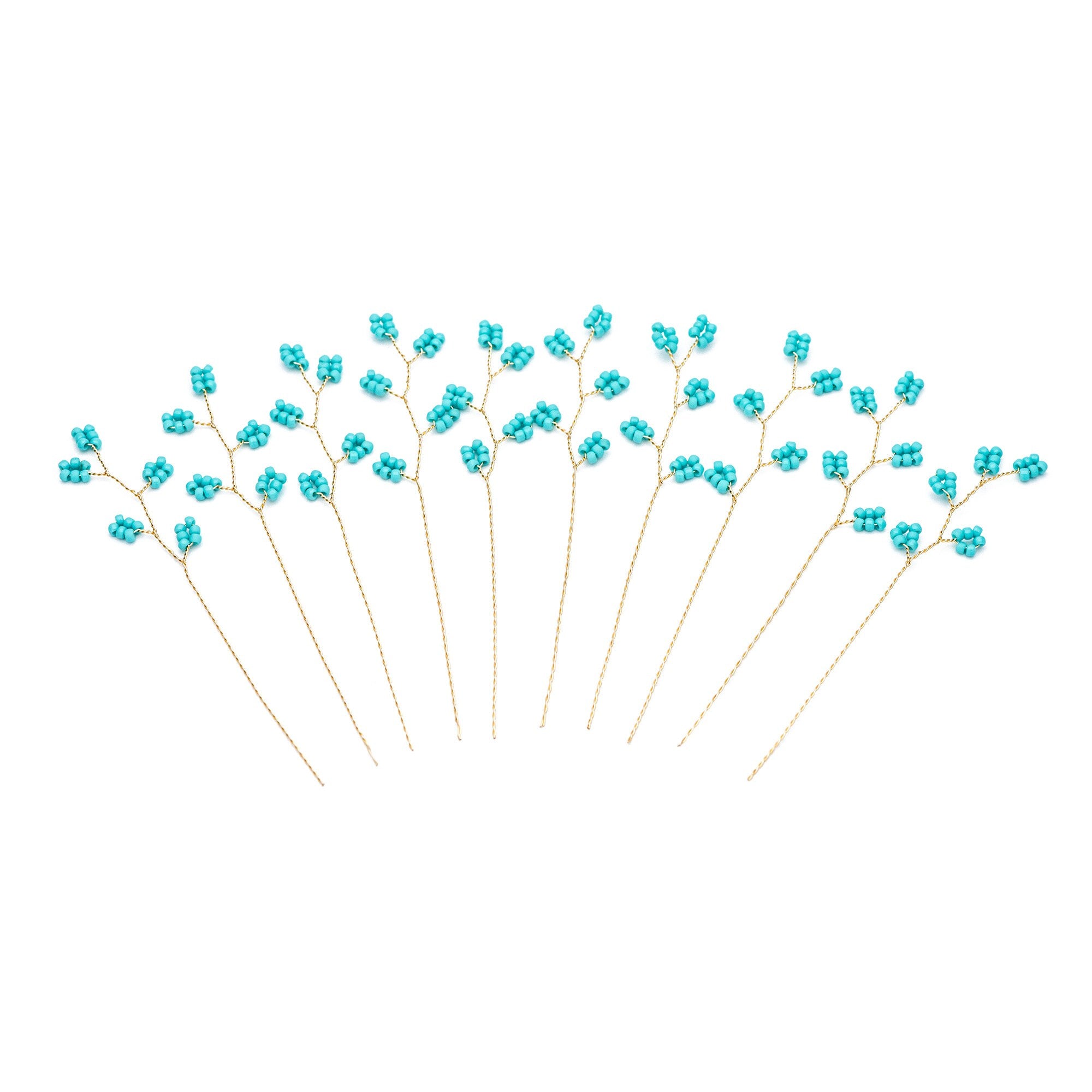 10pcs Beaded Leaf Sprigs on Gold Wire, Flower Tassel Hair Accessories, Seed Glass Beads Branch (FB-050)