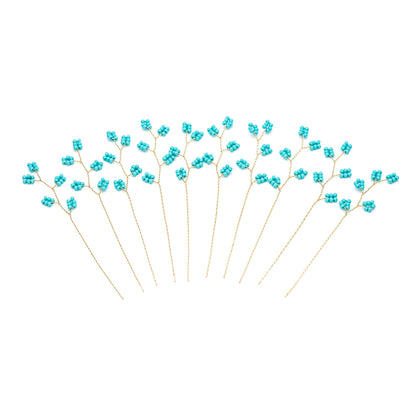 10pcs Beaded Leaf Sprigs on Gold Wire, Flower Tassel Hair Accessories, Seed Glass Beads Branch (FB-050)