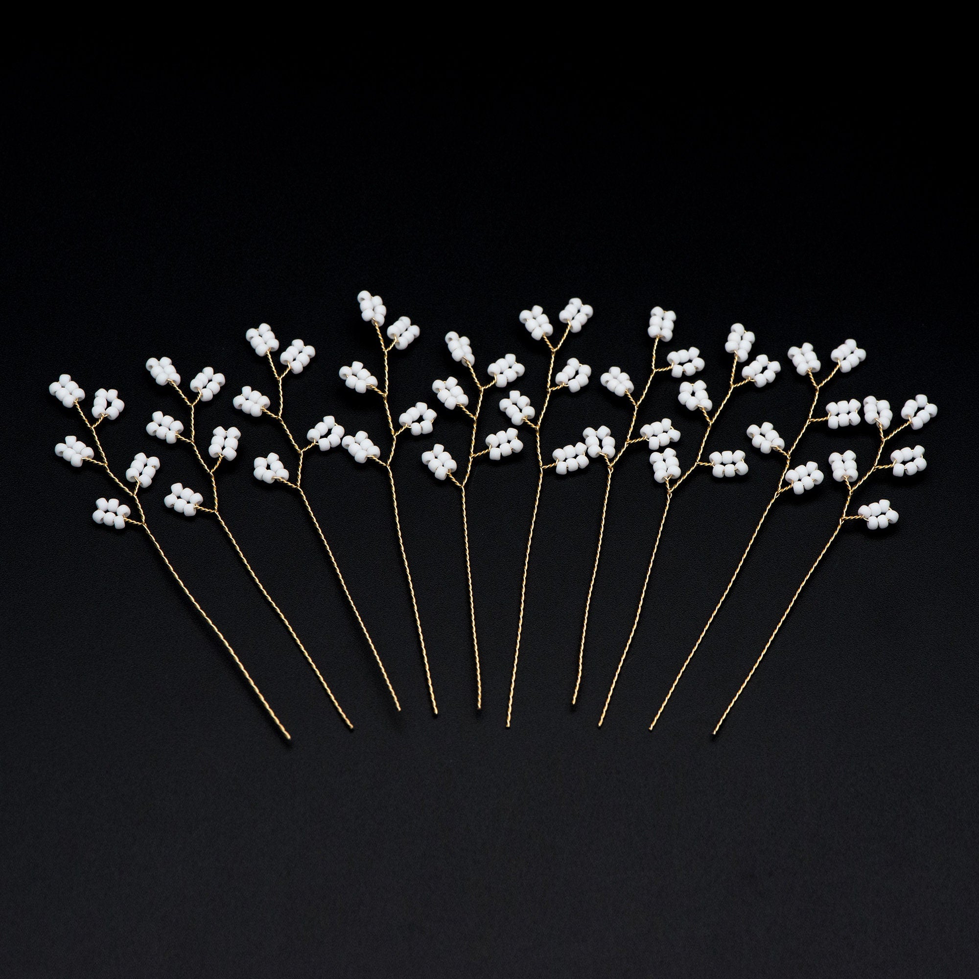 10pcs Beaded Leaf Sprigs on Gold Wire, Flower Tassel Hair Accessories, Seed Glass Beads Branch (FB-050)