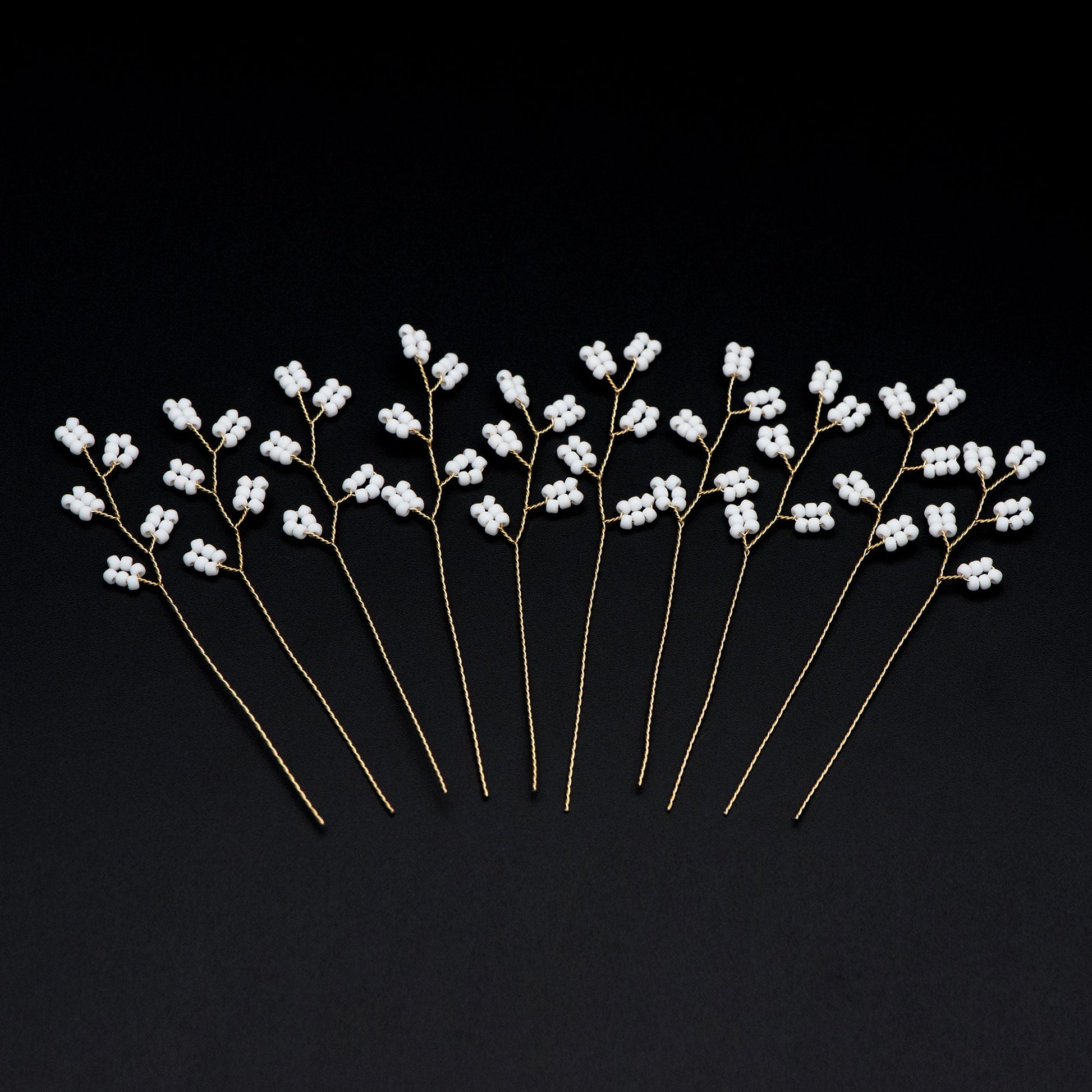 10pcs Beaded Leaf Sprigs on Gold Wire, Flower Tassel Hair Accessories, Seed Glass Beads Branch (FB-050)