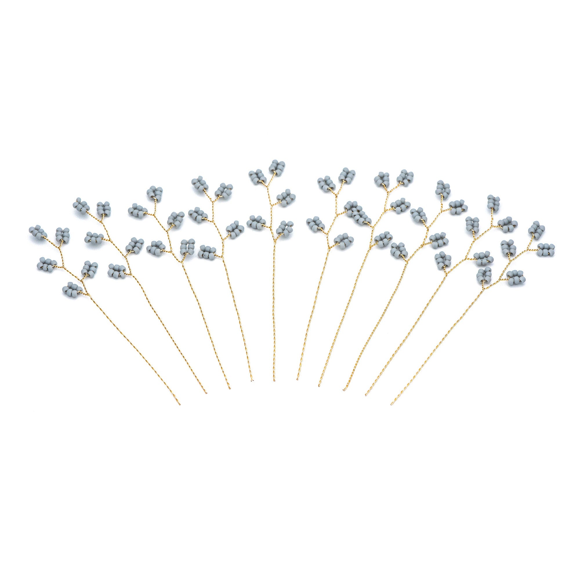 10pcs Beaded Leaf Sprigs on Gold Wire, Flower Tassel Hair Accessories, Seed Glass Beads Branch (FB-050)