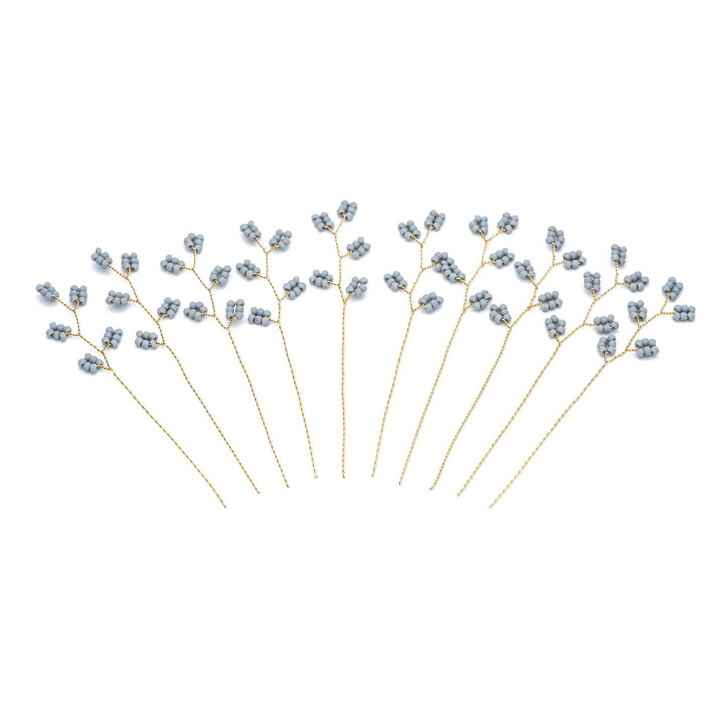 10pcs Beaded Leaf Sprigs on Gold Wire, Flower Tassel Hair Accessories, Seed Glass Beads Branch (FB-050)