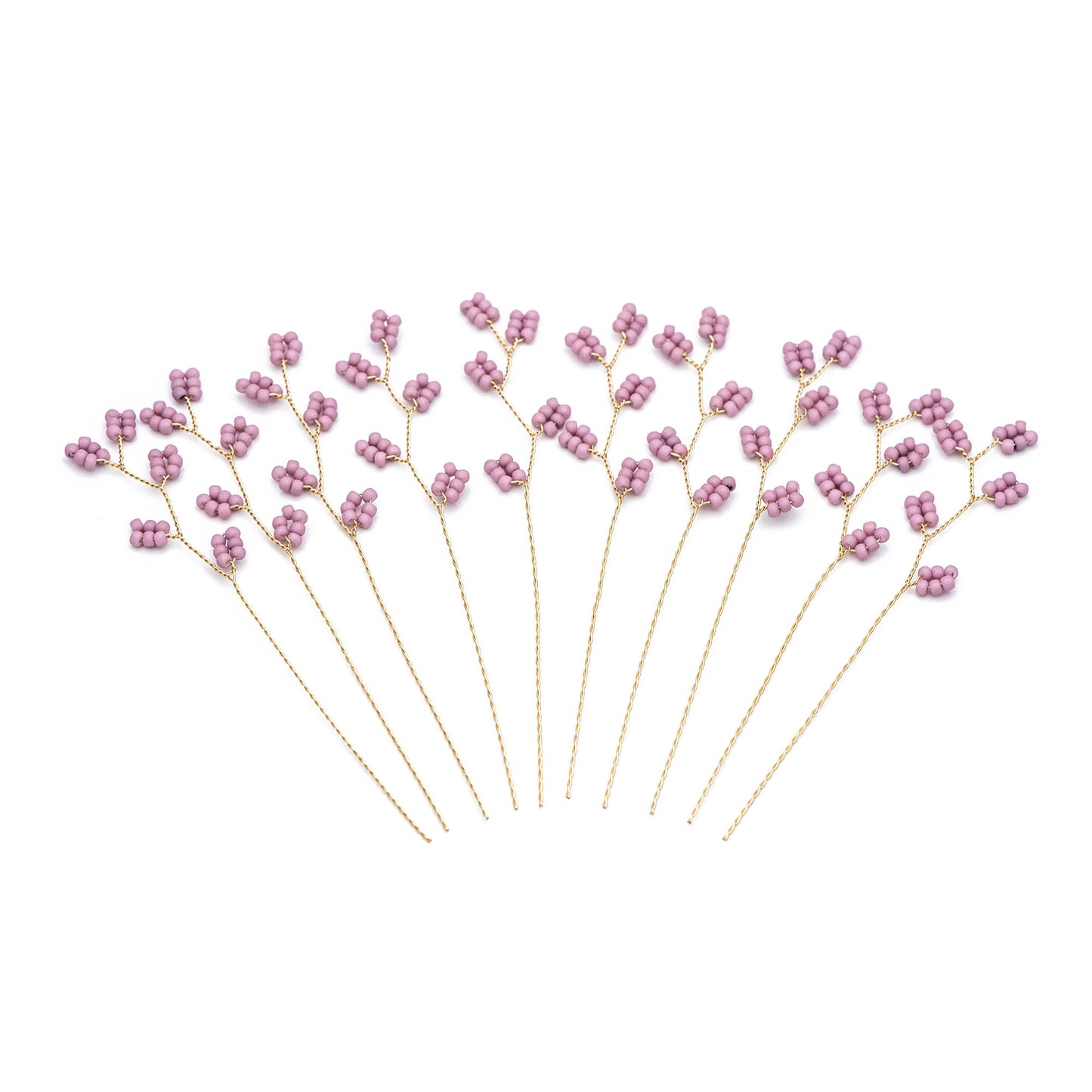 10pcs Beaded Leaf Sprigs on Gold Wire, Flower Tassel Hair Accessories, Seed Glass Beads Branch (FB-050)