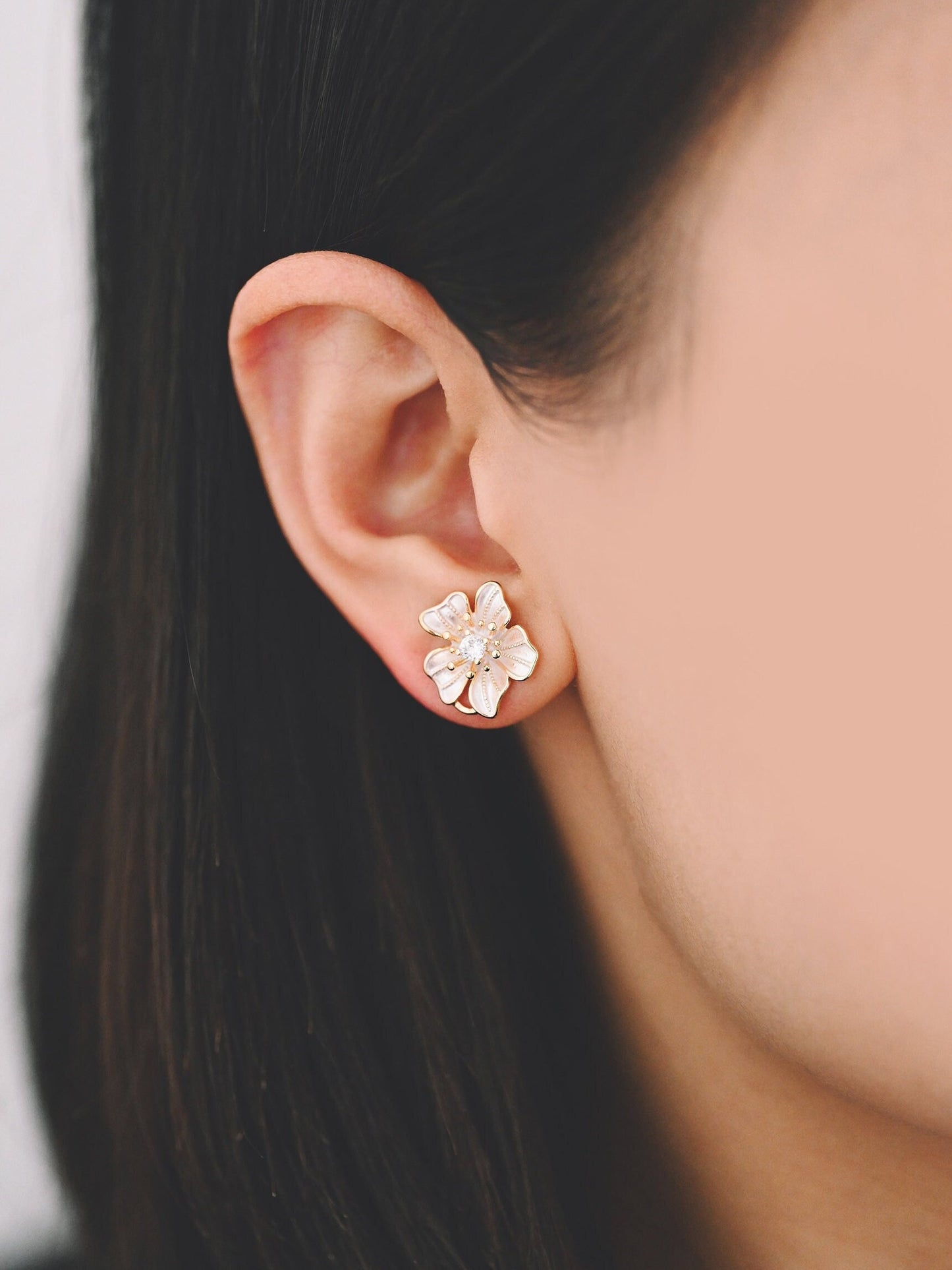 4pcs Gold/ Silver Tone Flower Earring with Loop, Gold/ Rhodium plated Brass, Floral Stud Earrings (GB-4282)